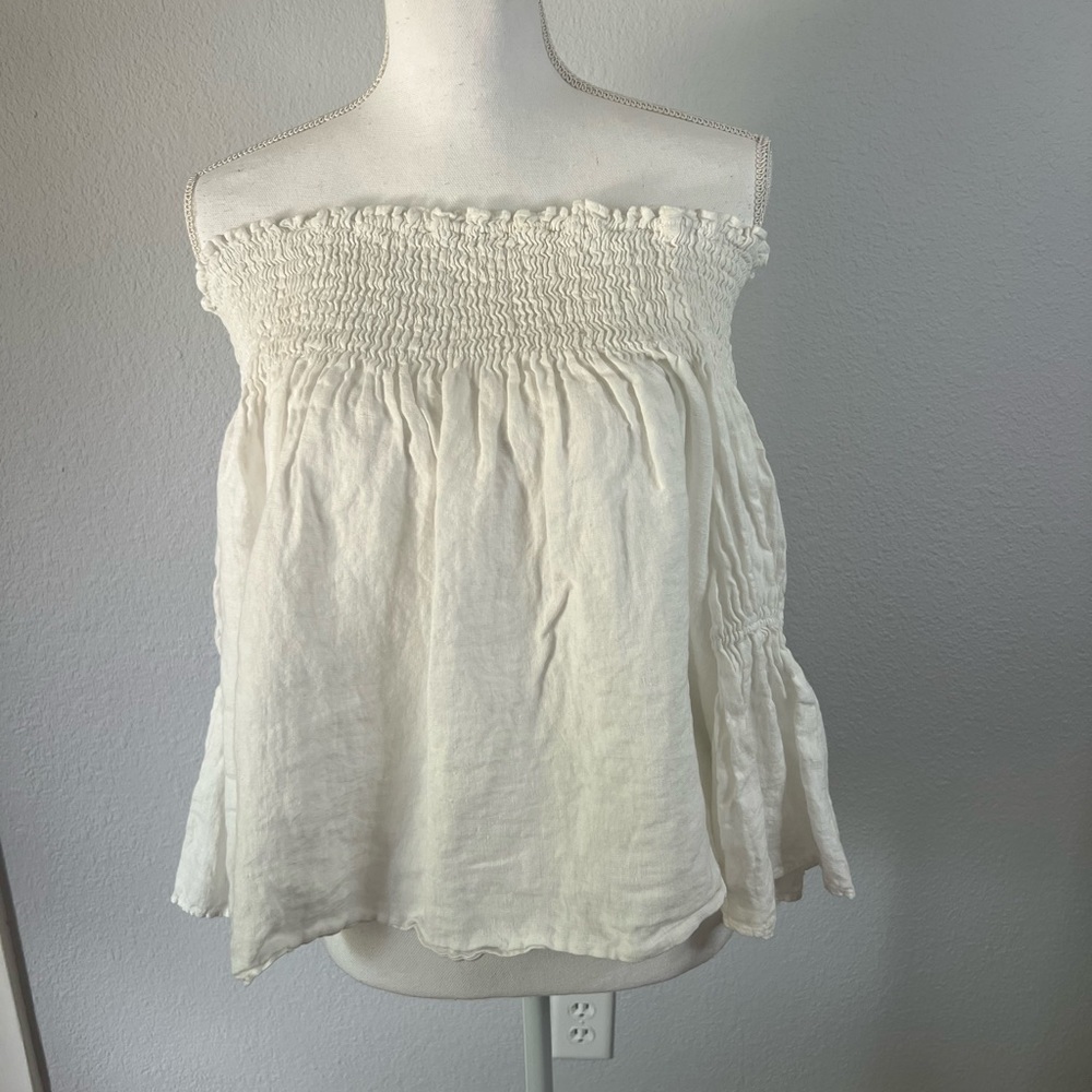 Zara Off the Shoulder White Flowy Relaxed Fit Blouse